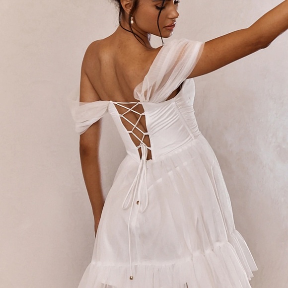 Selfie Leslie Pixi Off-Shoulder Lace-Up Back Mini Dress - Picture 2 of 7